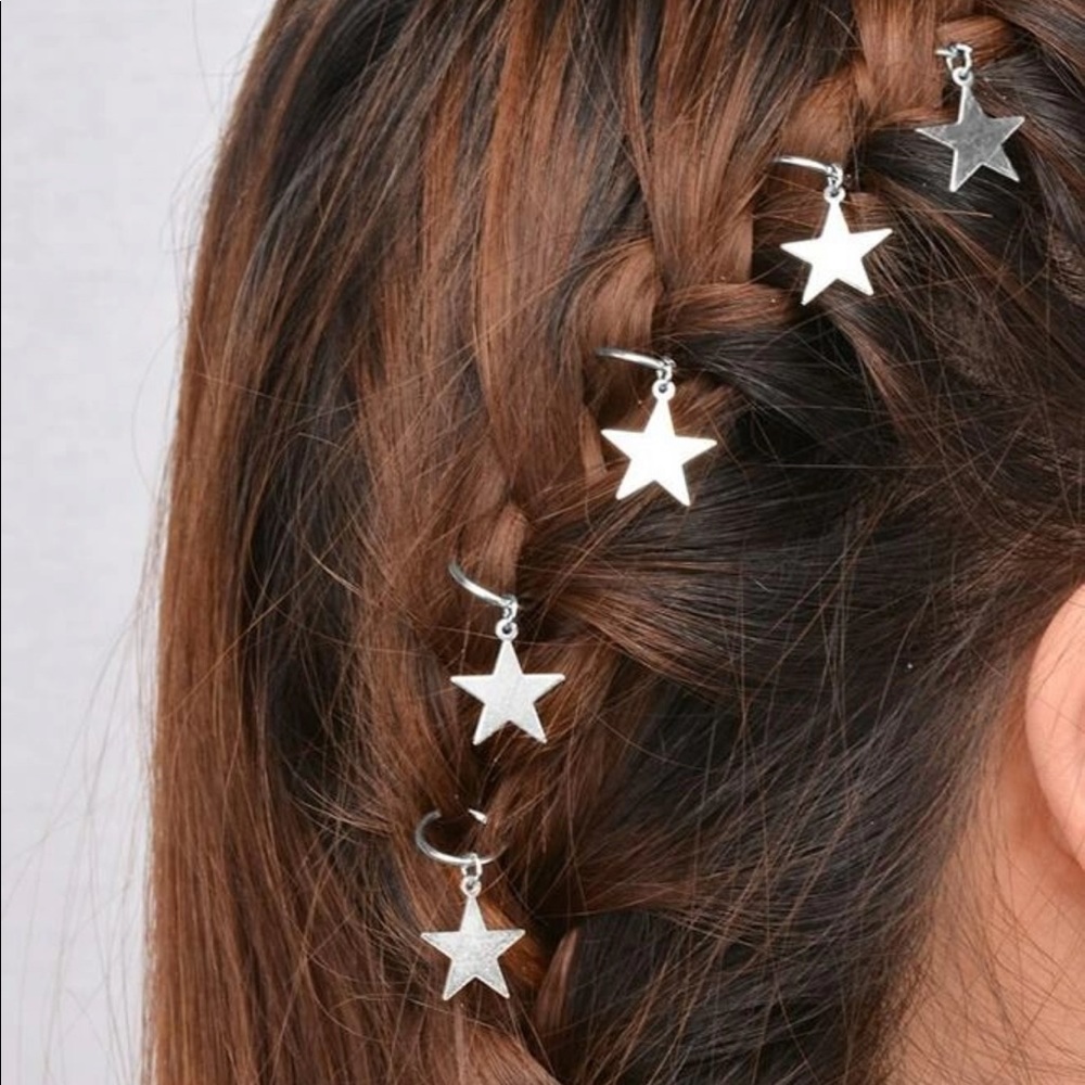 3/$30 Silver Star Hair Ring Set of 5